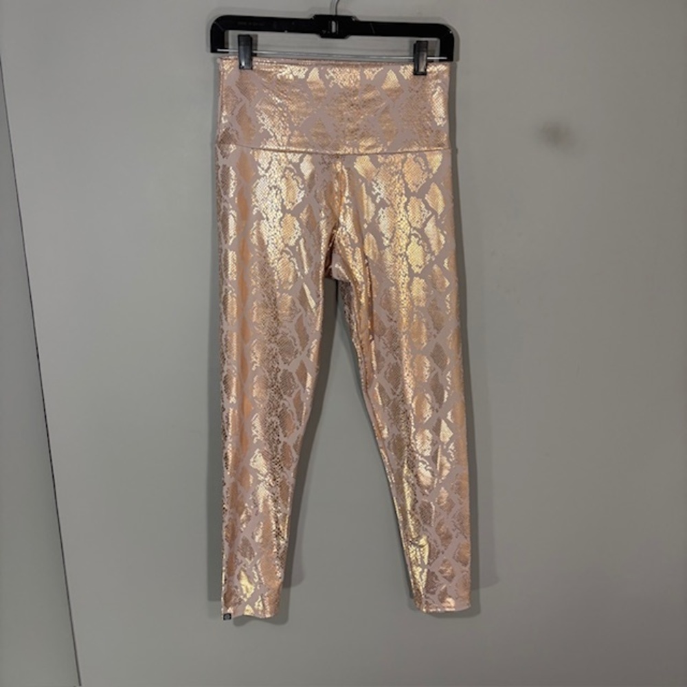 Onzie Leggings Womens M Gold Snake Print High Rise Ankle Yoga Pants Gym Athletic